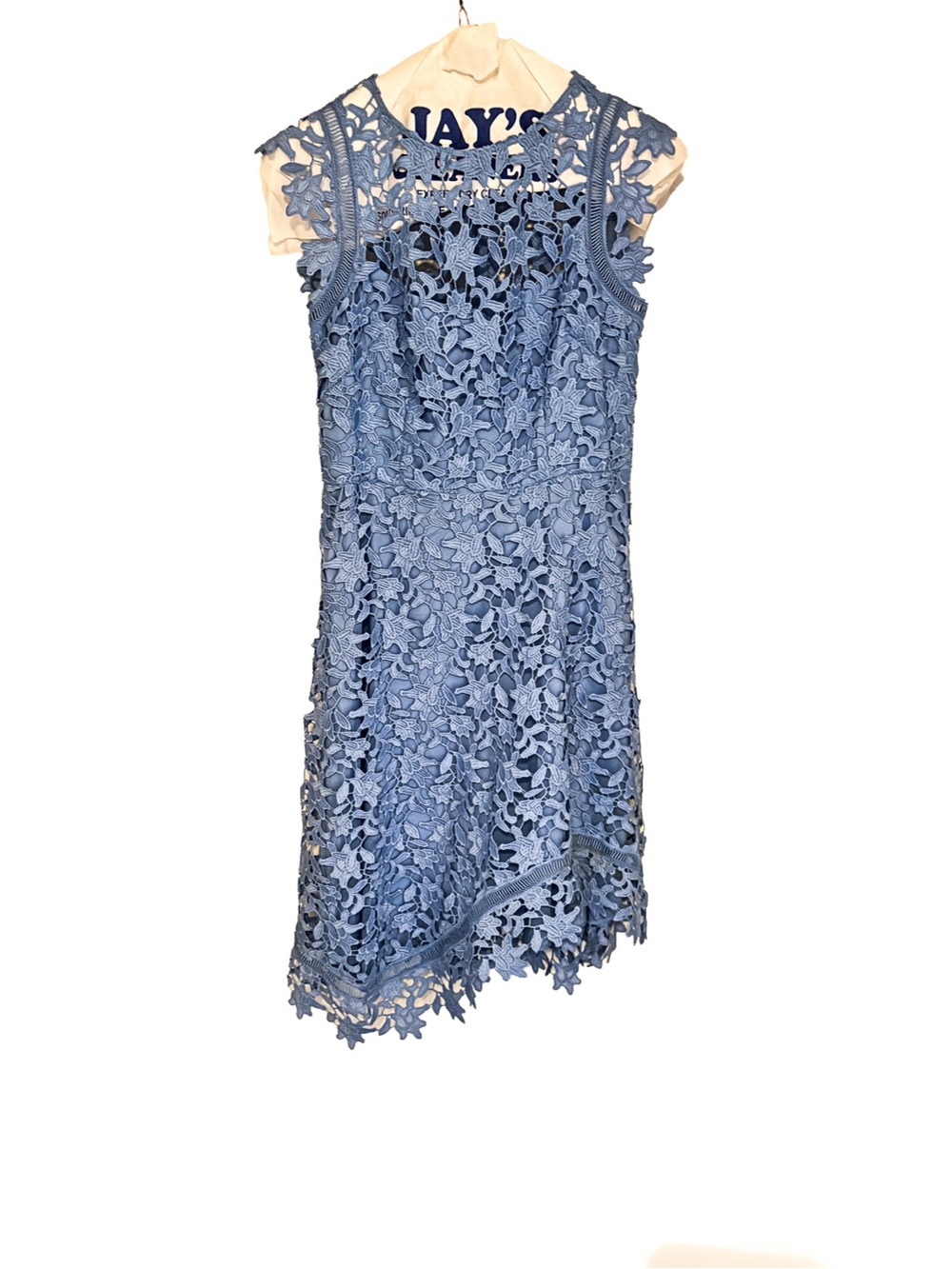 Blue Floral Guipure Lace Cocktail Dress | Asymmetrical Hem